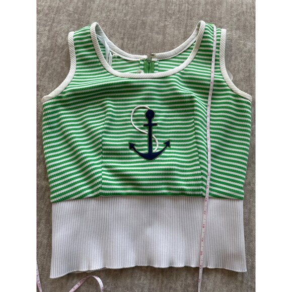 1960s 1970s Vintage Nautical with Anchor Green White Crop Top Ayres Unlimited - Picture 5 of 6